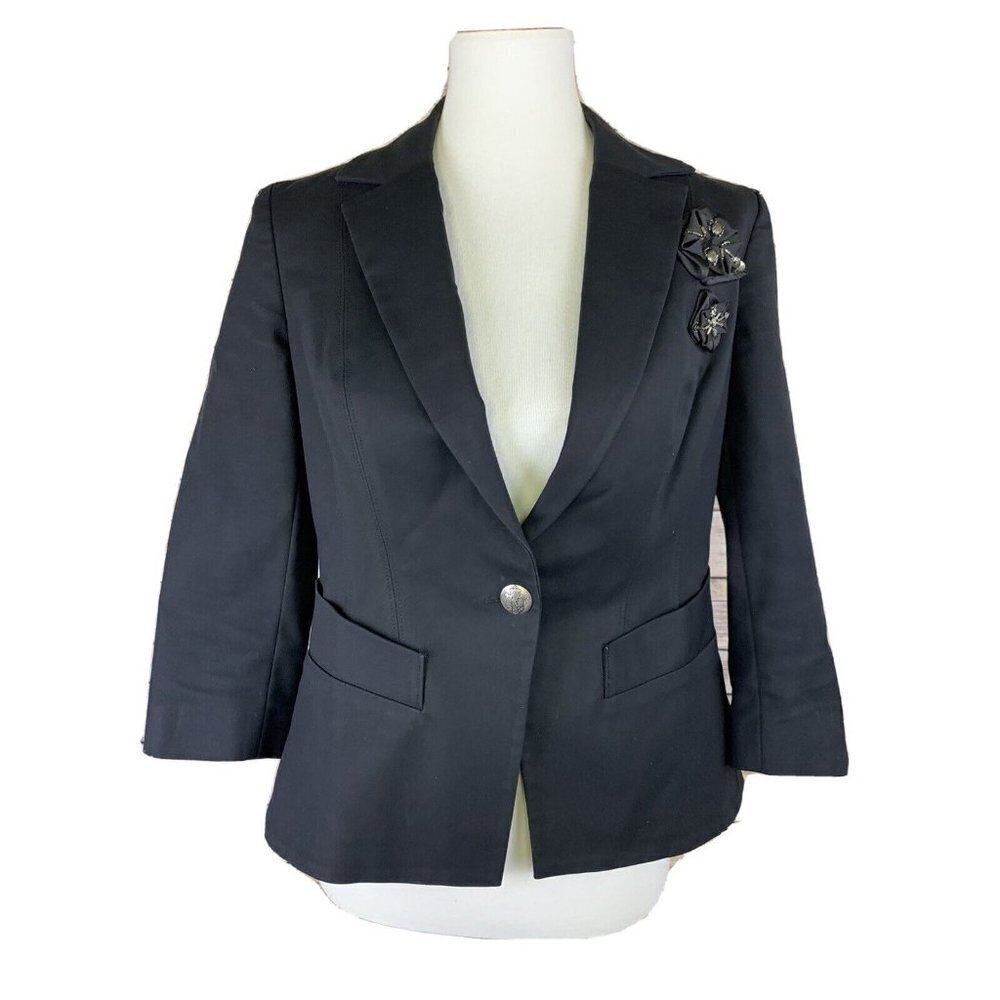 Abaete Womens Size 4 Blazer Embellished One Button Career Black